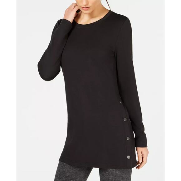 Ideology Women’s Long Sleeve Crew Neck Side-Snap Casual Tunic Top Size‎ L Black - Picture 1 of 7